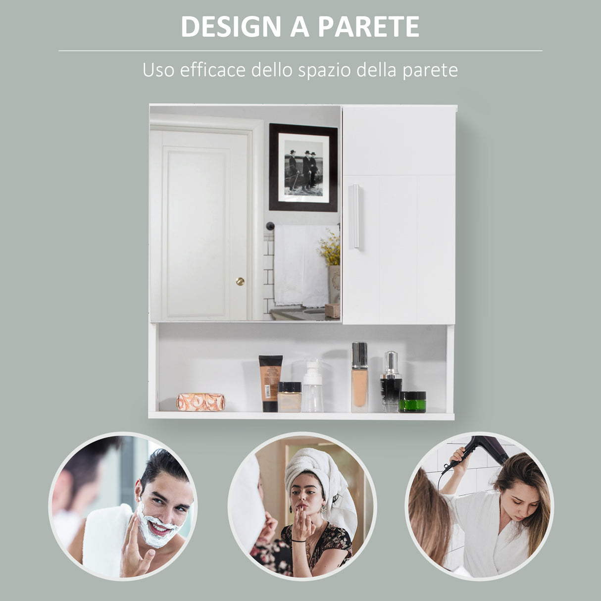easycomfort easycomfort specchiera bagno in legno a 2 ante e ripiano aperto 54x15 2x55 3cm bianco