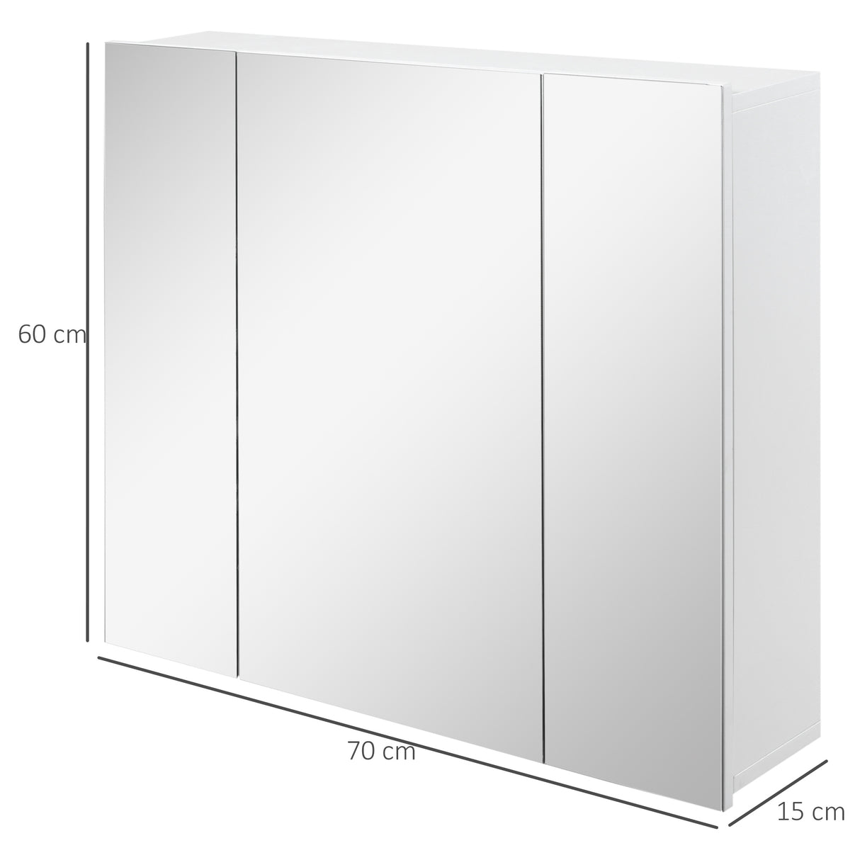 easycomfort easycomfort armadietto bagno con 3 ante specchiate e ripiani regolabili 70x15x60cm bianco