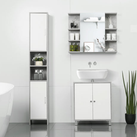 easycomfort easycomfort specchiera bagno a parete con anta e mensole laterali in legno 80x19 8x64cm