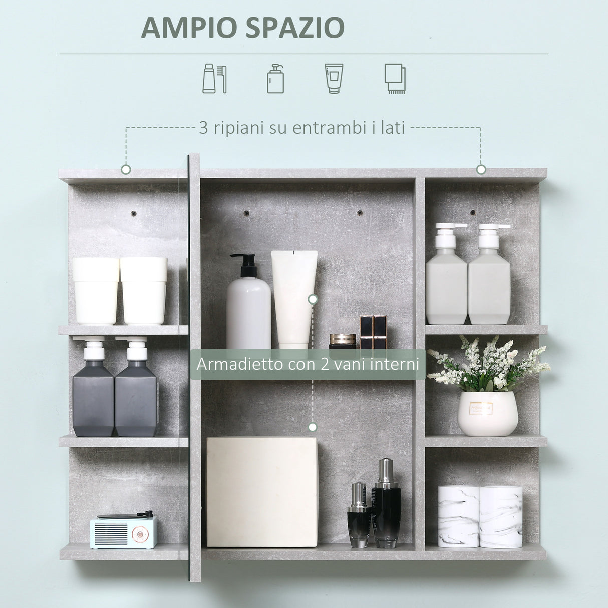 easycomfort easycomfort specchiera bagno a parete con anta e mensole laterali in legno 80x19 8x64cm
