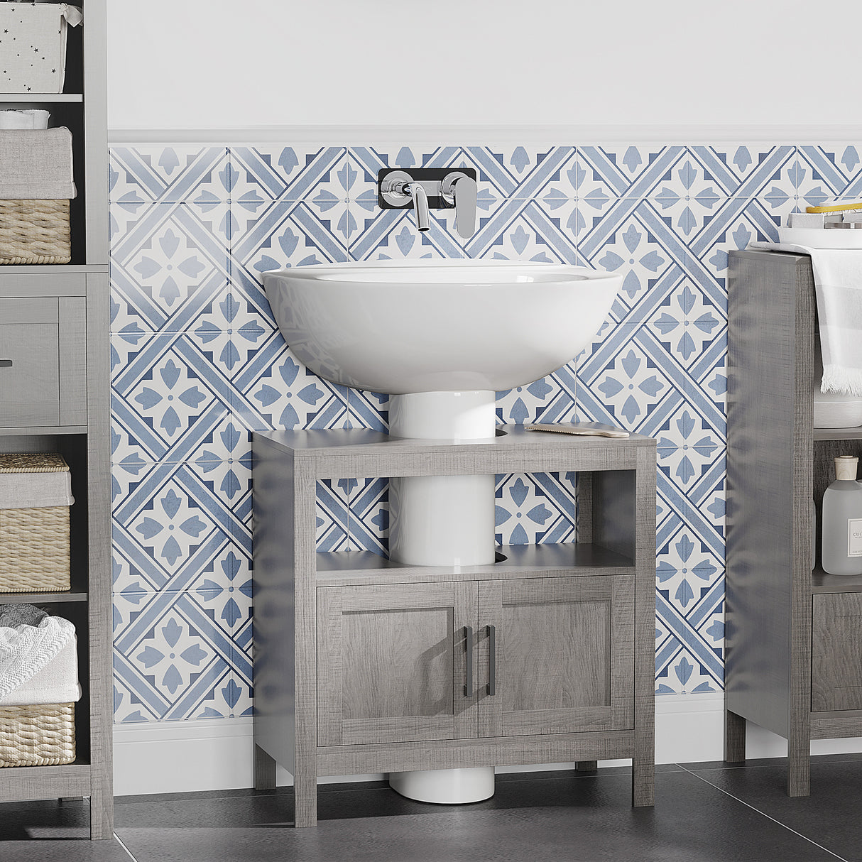 easycomfort easycomfort mobile sottolavabo con armadietto a 2 ante e ripiani in legno 60x30x60cm grigio