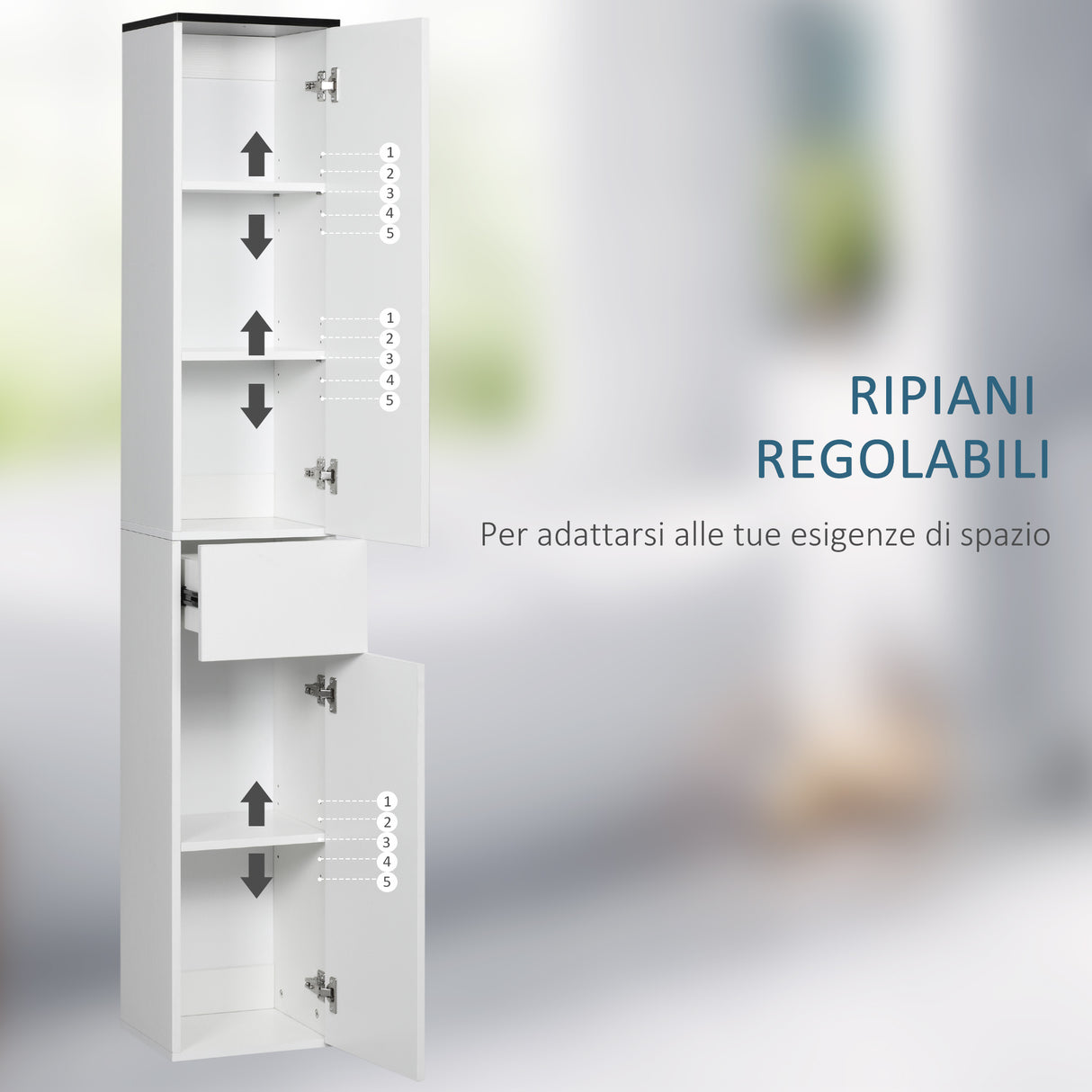 easycomfort easycomfort mobile bagno con ripiano regolabile 2 ripiani chiusi e un cassetto in legno 30x28x180 cm bianco