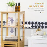 easycomfort easycomfort armadietto bagno in bambu con 2 ripiani aperti e armadietto a 2 livelli 32 9x29 9x120 cm