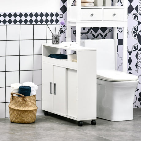 easycomfort easycomfort mobiletto bagno con porte scorrevoli ripiano regolabile e 4 ruote in truciolato e lega di alluminio 70x20x71cm