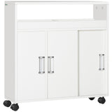 easycomfort easycomfort mobiletto bagno con porte scorrevoli ripiano regolabile e 4 ruote in truciolato e lega di alluminio 70x20x71cm