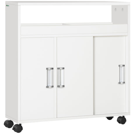 easycomfort easycomfort mobiletto bagno con porte scorrevoli ripiano regolabile e 4 ruote in truciolato e lega di alluminio 70x20x71cm