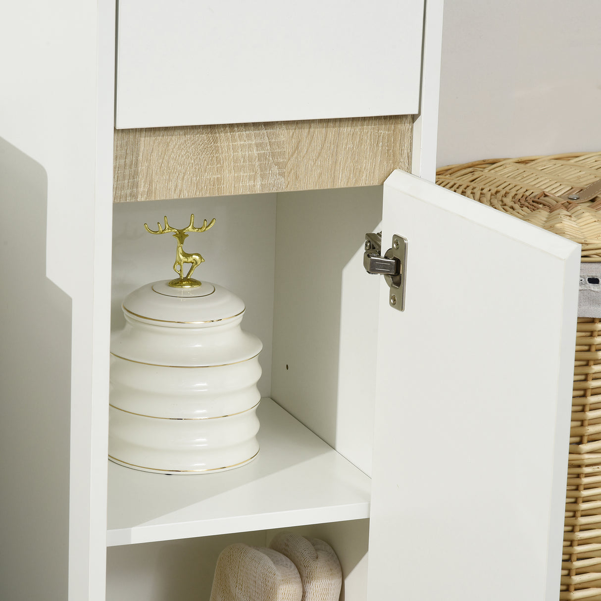 easycomfort easycomfort mobiletto bagno con cassetto e armadietto con mensola regolabile in legno 30x33x88cm bianco