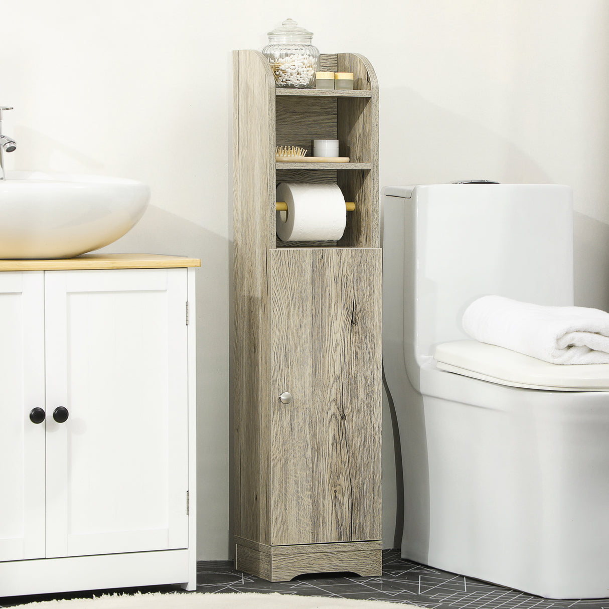 easycomfort easycomfort mobile bagno in truciolato con 2 ripiani e armadietto a 2 livelli 23x18x100cm grigio