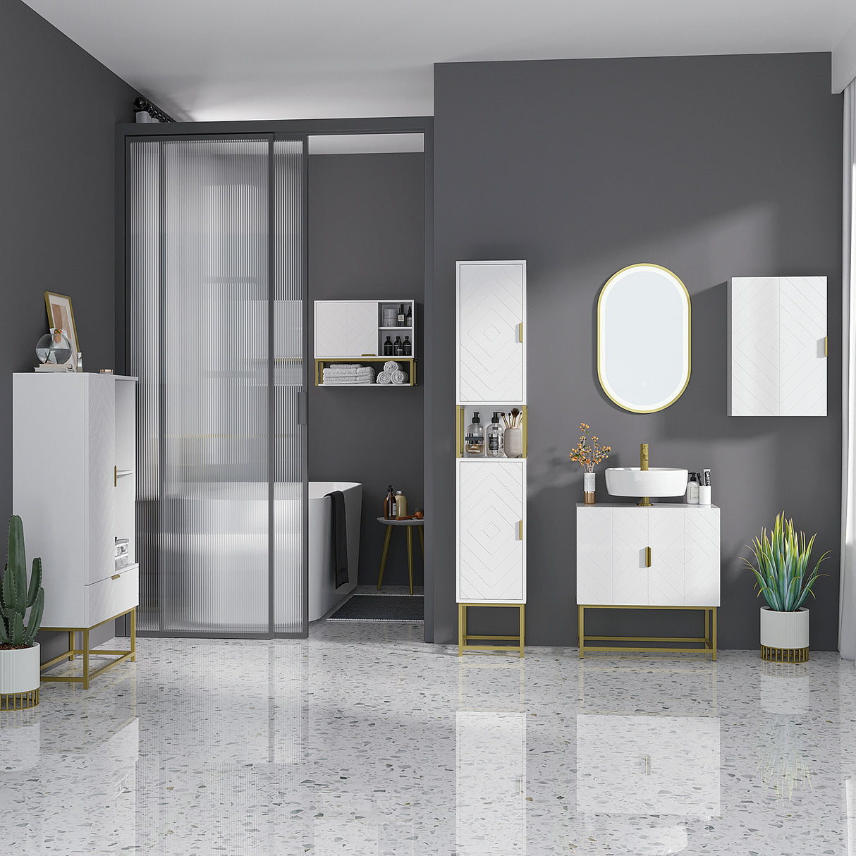 easycomfort easycomfort mobiletto bagno moderno con armadietto cassetto e mensola regolabile 60x30x120cm bianco