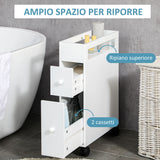 easycomfort easycomfort mobiletto salvaspazio bagno con 4 ruote 2 cassetti e ripiano aperto 16x49 5x66cm bianco