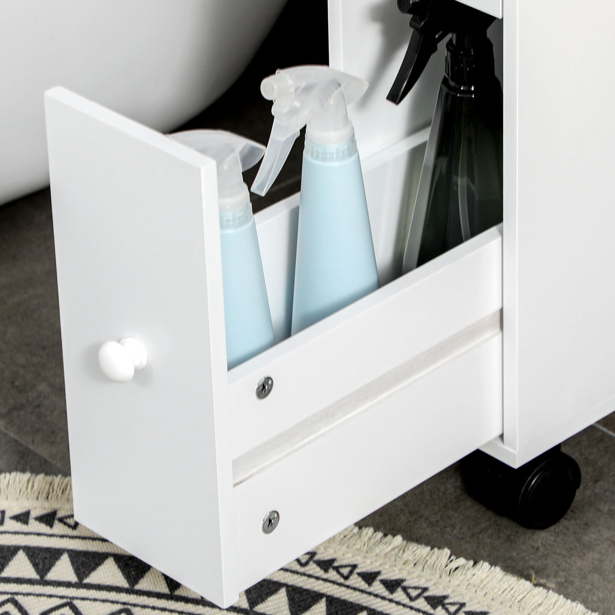 easycomfort easycomfort mobiletto salvaspazio bagno con 4 ruote 2 cassetti e ripiano aperto 16x49 5x66cm bianco