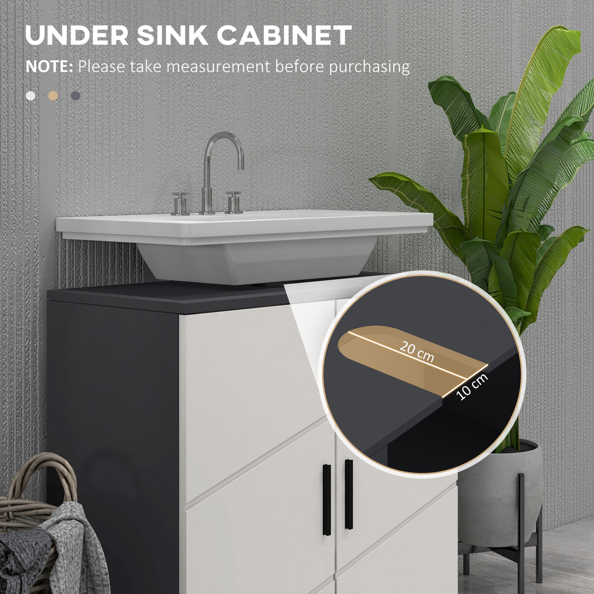 easycomfort easycomfort mobile sottolavabo bagno in legno con armadietto 2 ante 60x30x60cm grigio