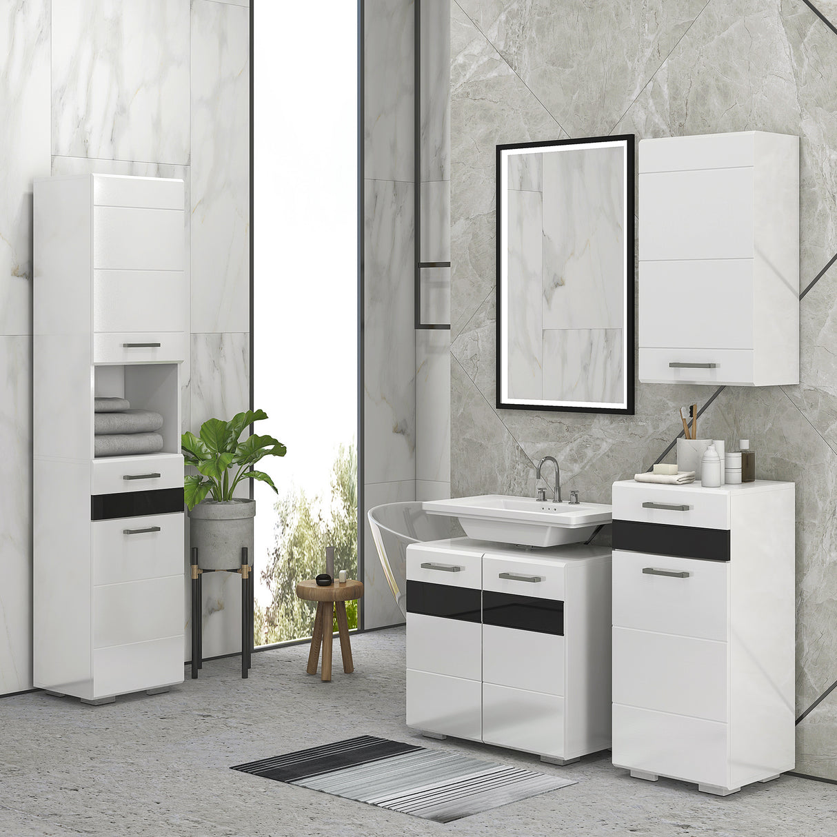 easycomfort easycomfort mobiletto bagno in mdf con cassetto e armadietto con ripiano interno regolabile 37x32 5x79 cm bianco