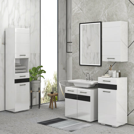 easycomfort easycomfort mobiletto bagno in mdf con cassetto e armadietto con ripiano interno regolabile 37x32 5x79 cm bianco