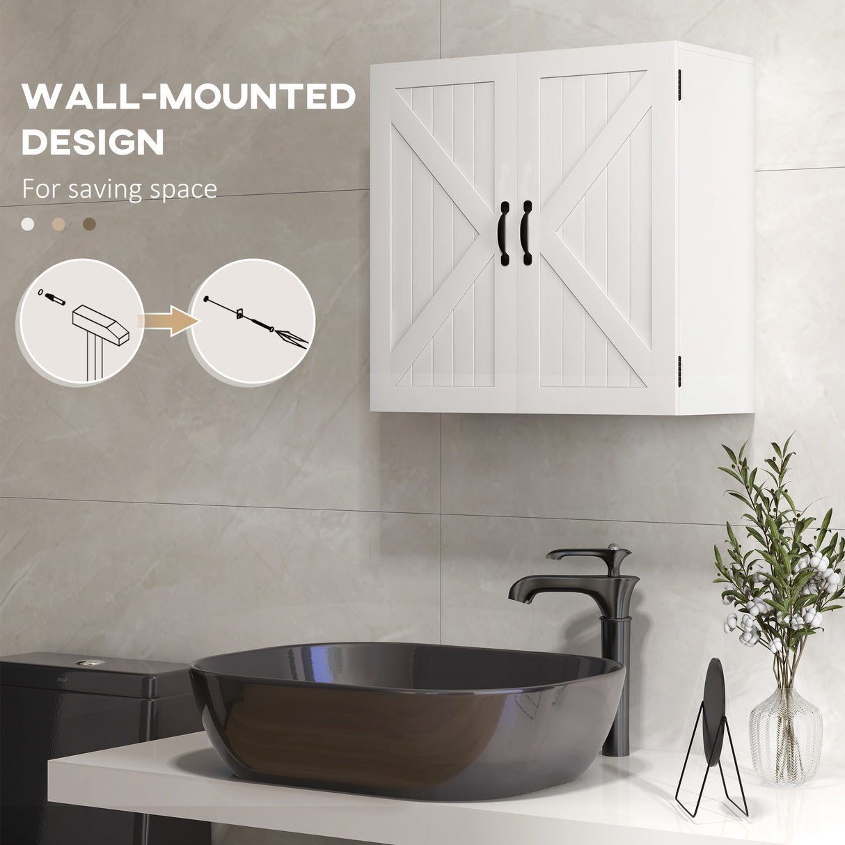 easycomfort easycomfort armadietto pensile bagno in legno stile country con ripiano regolabile 60x30x60cm bianco