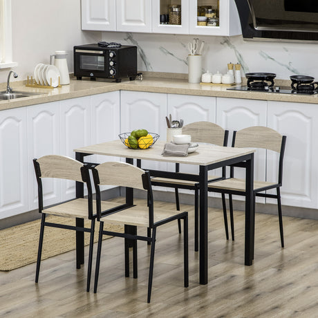easycomfort easycomfort set da pranzo con tavolo rettangolare e 4 sedie in acciaio e mdf nero e rovere