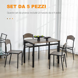 easycomfort easycomfort set da pranzo da 5 pezzi con 1 tavolo rettangolare 100x63x76 5 cm e 4 sedie 45x40x82 cm in acciaio e mdf