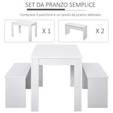 easycomfort easycomfort set 3 pezzi tavolo con 2 panche per cucina bar o sala da pranzo moderna in legno bianco 2 posti 110x70x75cm