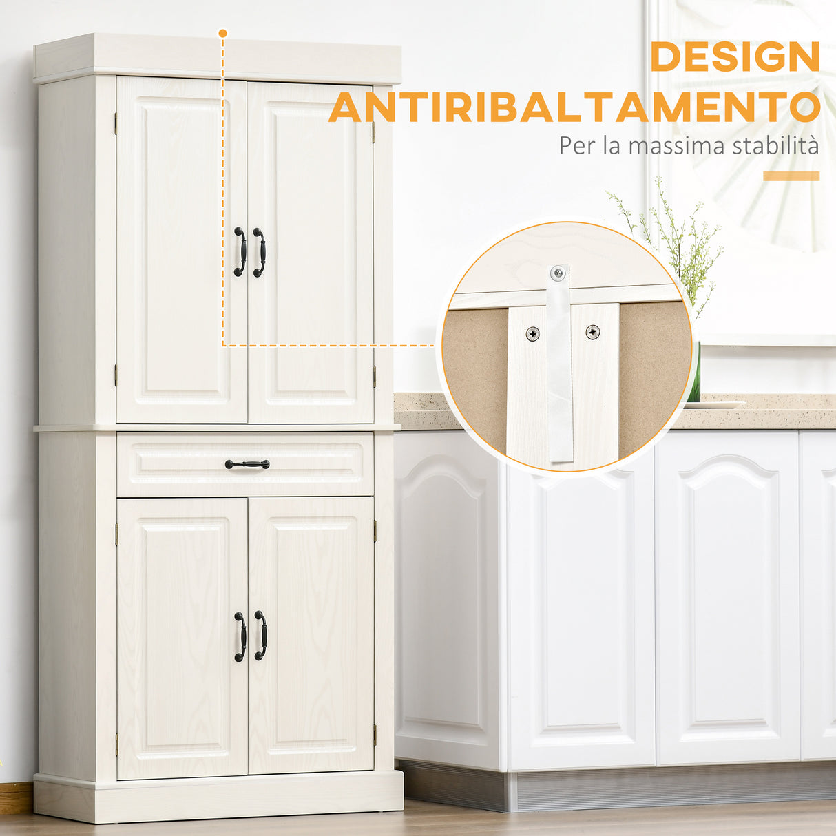 easycomfort easycomfort credenza cucina con 2 armadietti e cassetto in stile coloniale 80x35x180cm bianco