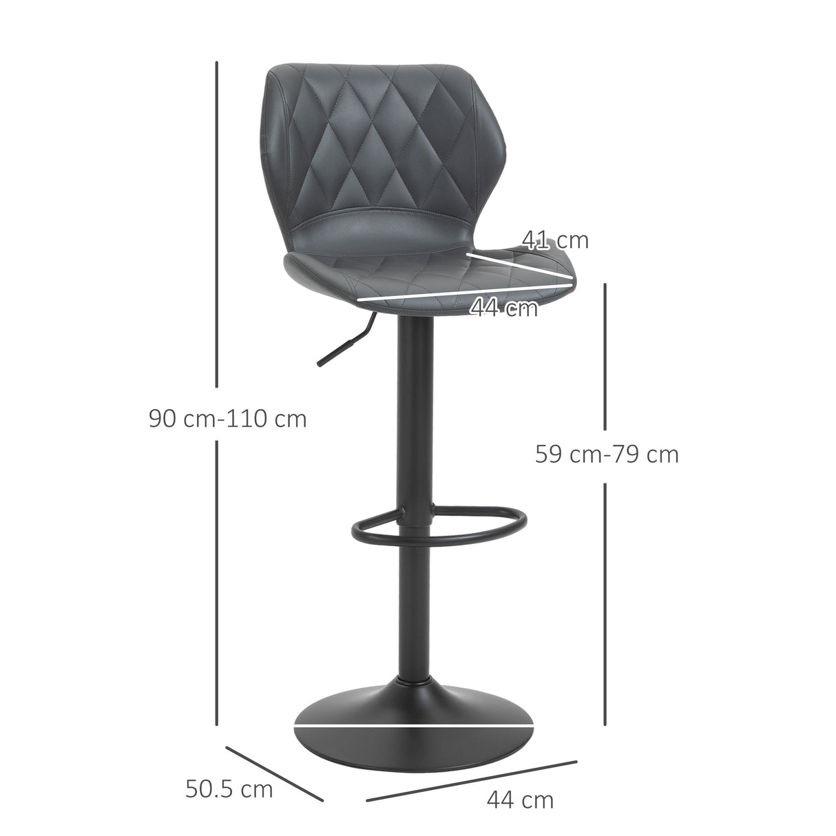 easycomfort easycomfort set di 2 sgabelli da bar alti in finta pelle con altezza regolabile sgabelli cucina girevoli con schienale e poggiapiedi 44x50 5x90 110cm grigio