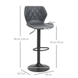 easycomfort easycomfort set di 2 sgabelli da bar alti in finta pelle con altezza regolabile sgabelli cucina girevoli con schienale e poggiapiedi 44x50 5x90 110cm grigio