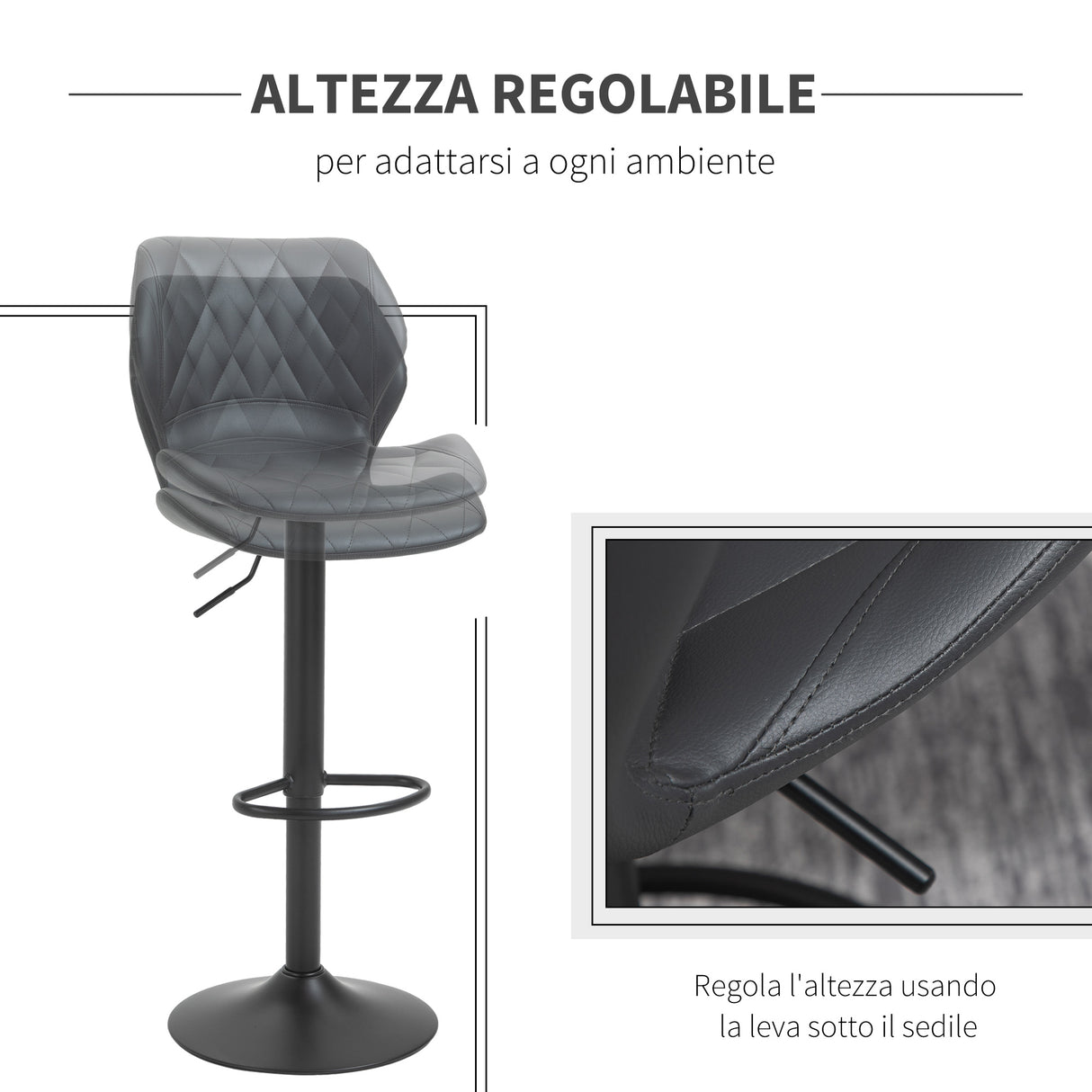 easycomfort easycomfort set di 2 sgabelli da bar alti in finta pelle con altezza regolabile sgabelli cucina girevoli con schienale e poggiapiedi 44x50 5x90 110cm grigio