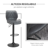 easycomfort easycomfort set di 2 sgabelli da bar alti in finta pelle con altezza regolabile sgabelli cucina girevoli con schienale e poggiapiedi 44x50 5x90 110cm grigio