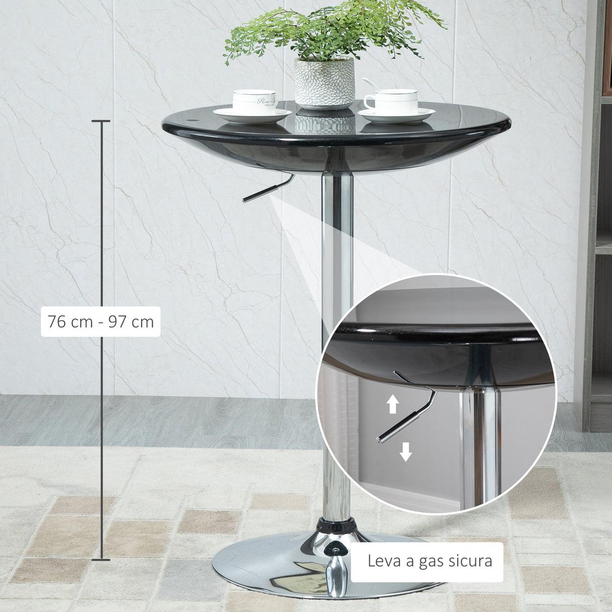 easycomfort easycomfort tavolo rotondo da bar con piano girevole altezza regolabile con leva a gas e base nero