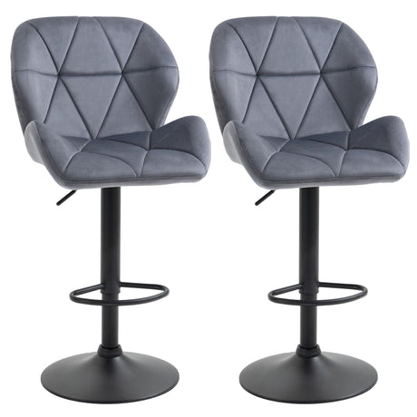 easycomfort easycomfort set 2 sgabelli da bar con altezza regolabile base in metallo seduta in velluto sgabelli cucina alti girevole con schienale e poggiapiedi 51 5x57 5x93 114 5cm grigio