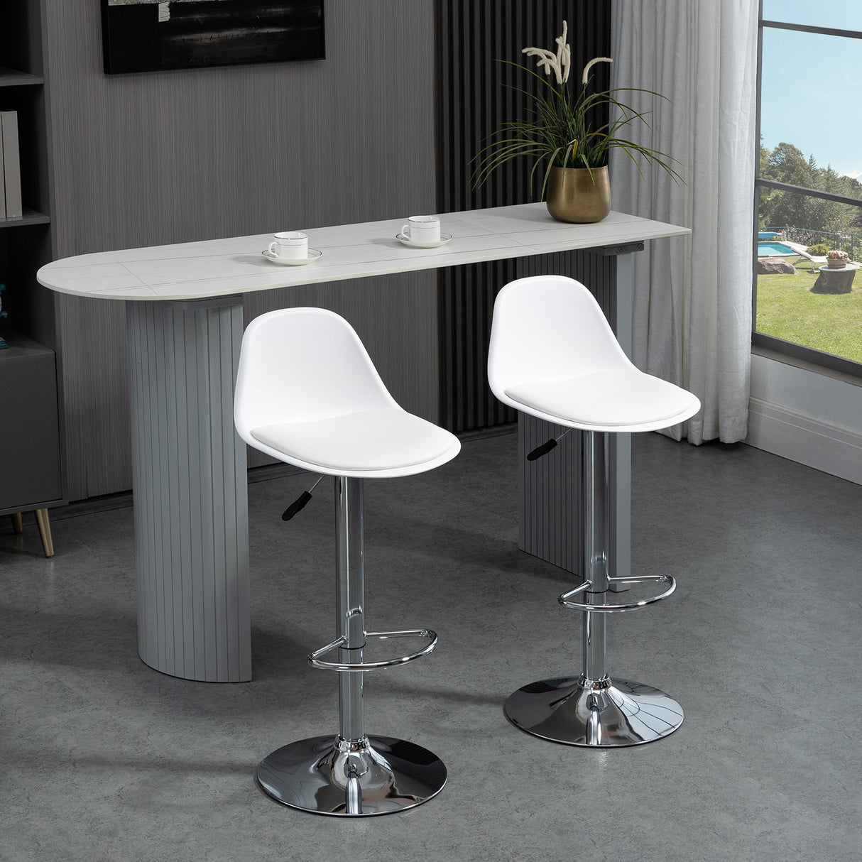 easycomfort easycomfort set 2 sgabelli da bar girevoli con schienale poggiapiedi e altezza regolabile 38x42x82 104cm bianco