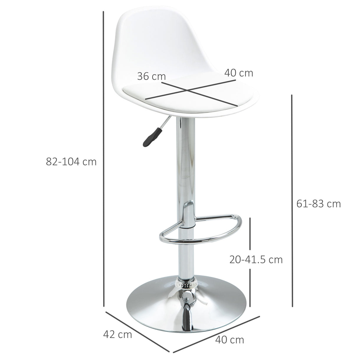 easycomfort easycomfort set 2 sgabelli da bar girevoli con schienale poggiapiedi e altezza regolabile 38x42x82 104cm bianco