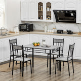 easycomfort easycomfort set tavolo e sedie 5pz tavolo da pranzo rettangolare in metallo e mdf e 4 sedie da pranzo grigio e nero