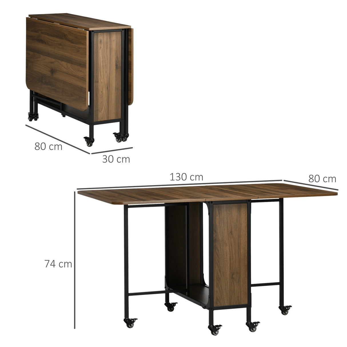 easycomfort easycomfort tavolo pieghevole con 6 ruote e mensola stile industriale in legno e metallo marrone chiaro