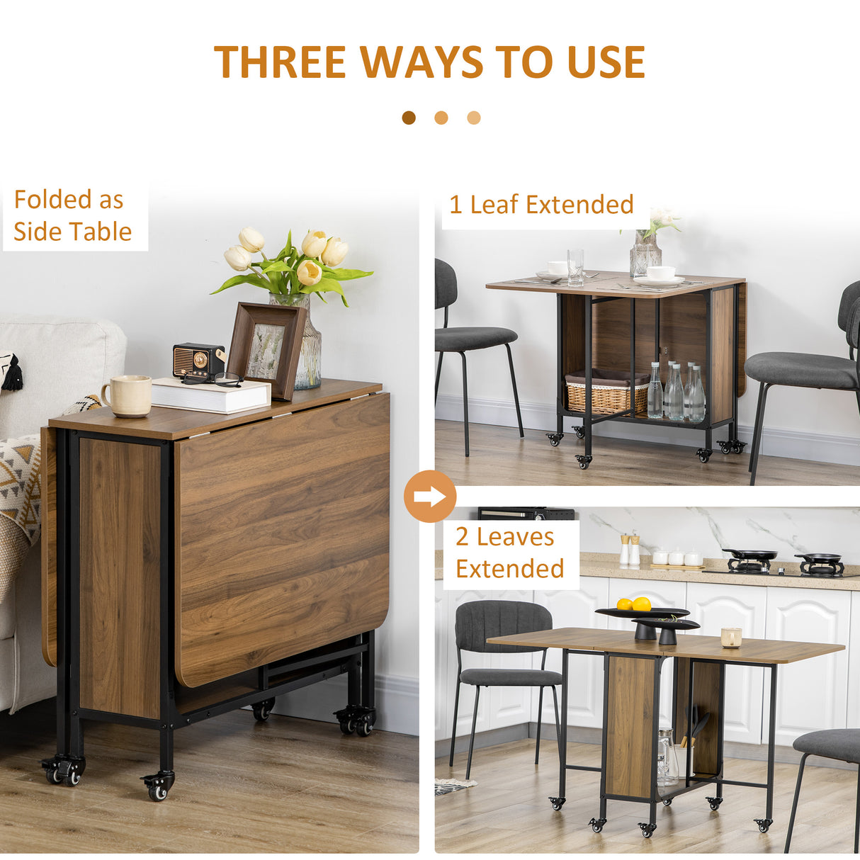 easycomfort easycomfort tavolo pieghevole con 6 ruote e mensola stile industriale in legno e metallo marrone chiaro