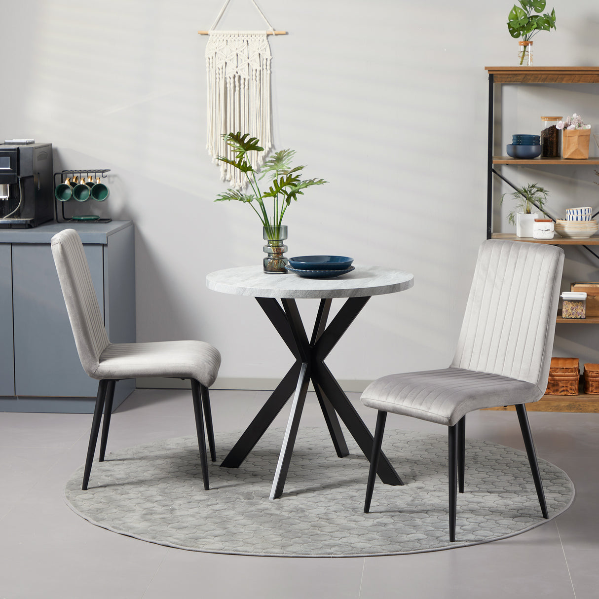 easycomfort easycomfort set 2 sedie da cucina imbottite e salvaspazio con gambe in acciaio 43x58x90 cm grigio e nero