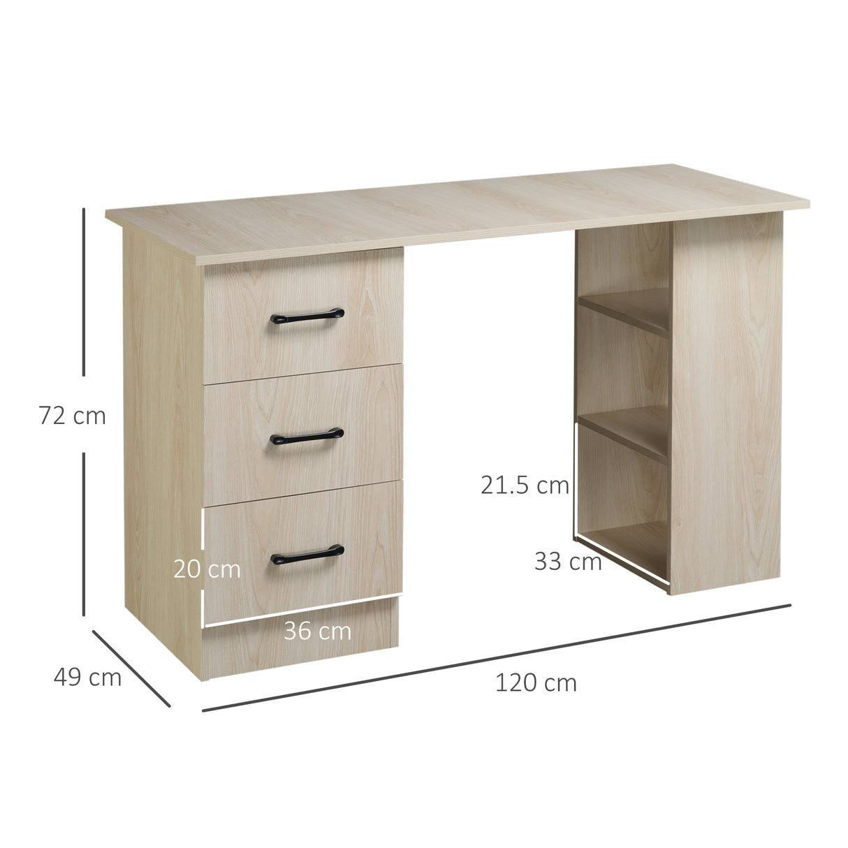 easycomfort easycomfort scrivania pc moderna per camera con 3 cassetti e 3 scaffali in legno per casa e ufficio 120x49x72cm