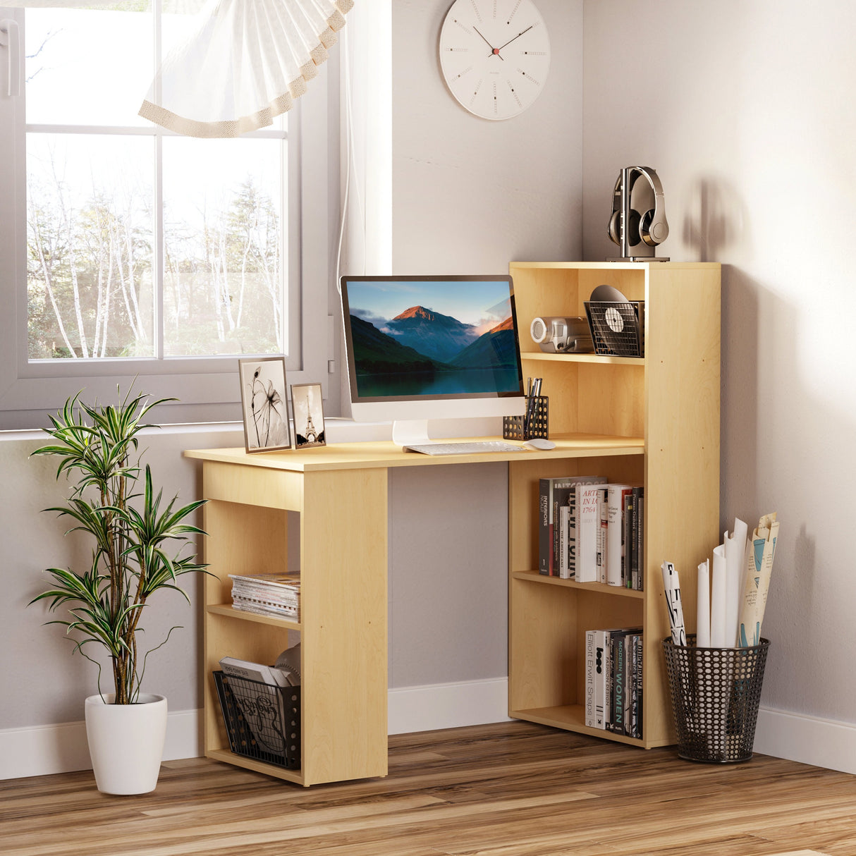 easycomfort easycomfort scrivania computer con libreria salvaspazio tavolo da pranzo per ufficio e studio in truciolato 120x55x120 cm ean 8054144134253