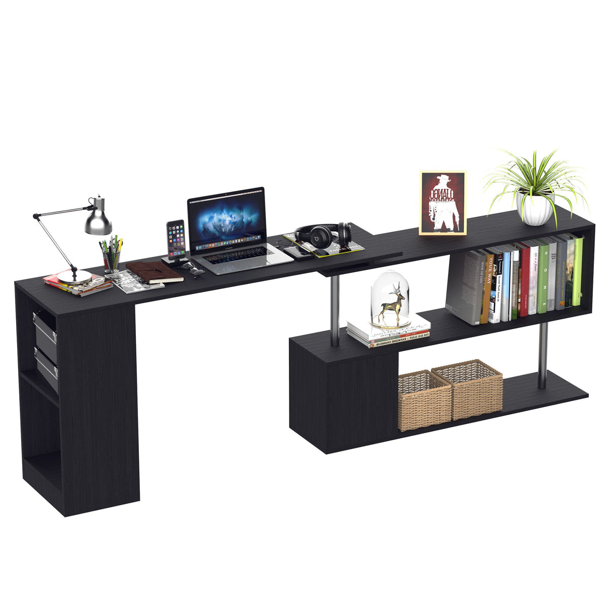 easycomfort easycomfort scrivania angolare per computer con scaffali girevole a 360forma l in legno ean 8054111846684