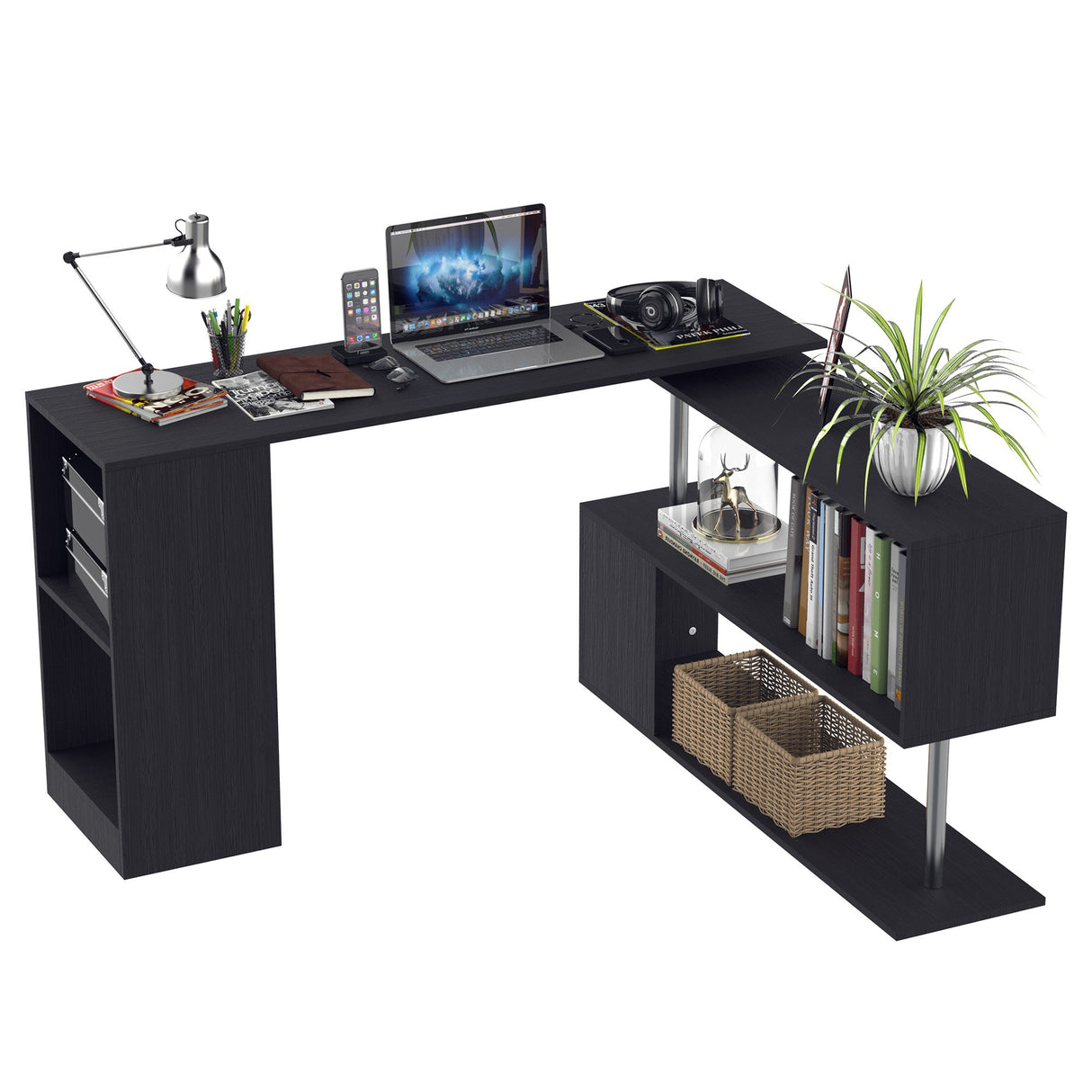 easycomfort easycomfort scrivania angolare per computer con scaffali girevole a 360forma l in legno ean 8054111846684