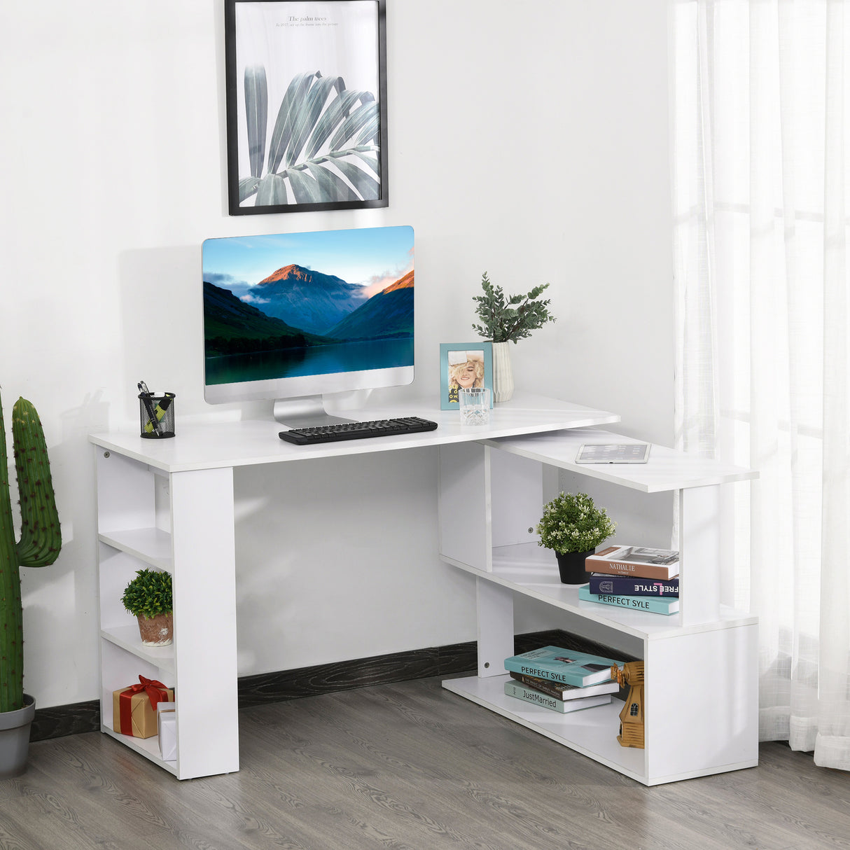 easycomfort easycomfort scrivania ad angolo con 5 ripiani 120 x 100 x 74 5cm bianca ean 8054111845861