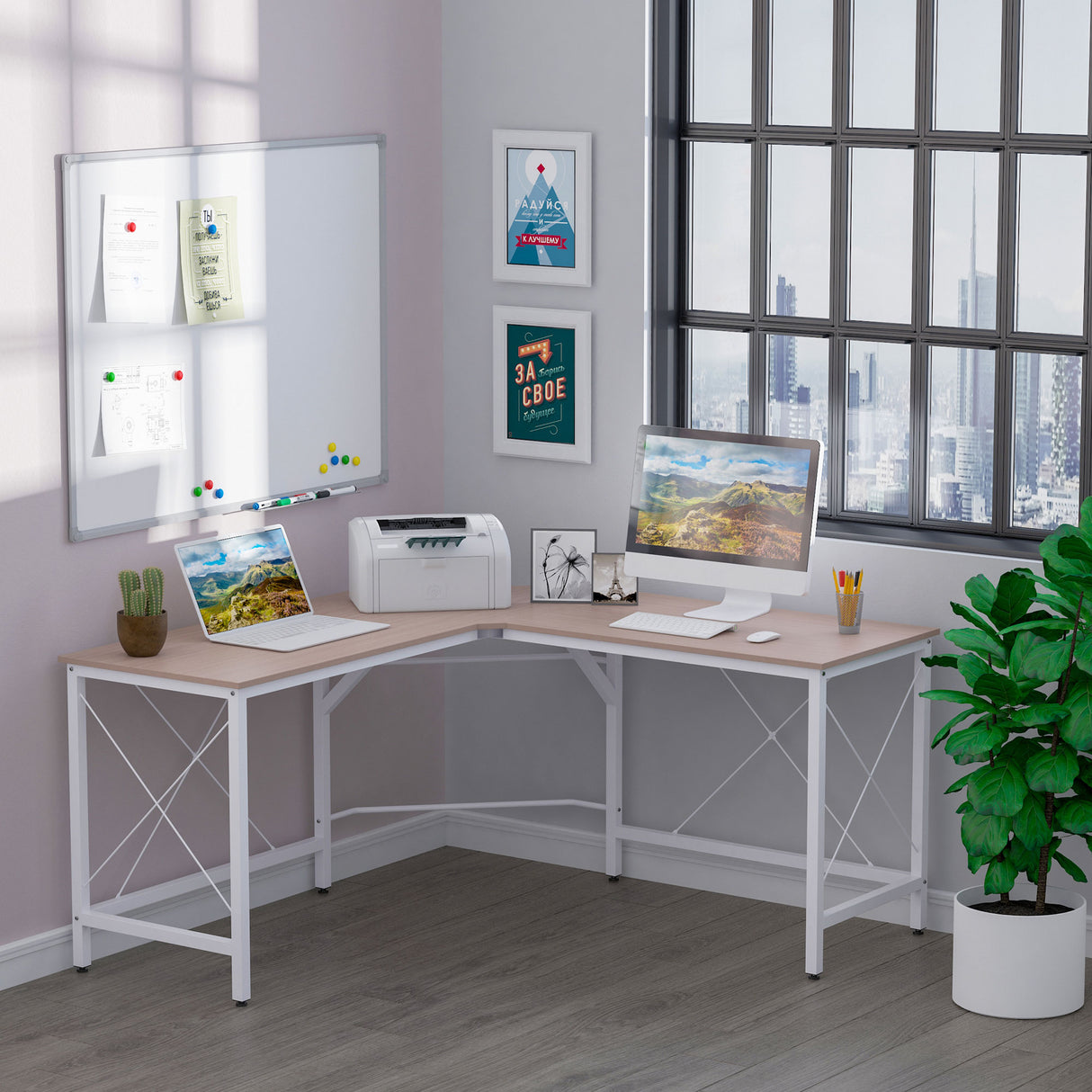 easycomfort easycomfort scrivania angolo spaziosa in legno e metallo rovere e bianco ean 8054144134208
