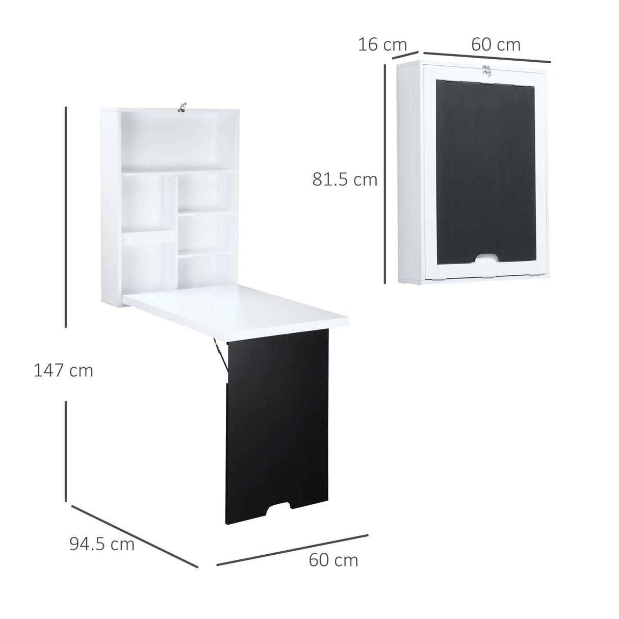 easycomfort easycomfort tavolo pieghevole da parete salvaspazio scrivania tavolo da pranzo con scaffali e lavagnetta 60x94 5x147cm ean 8054144130293