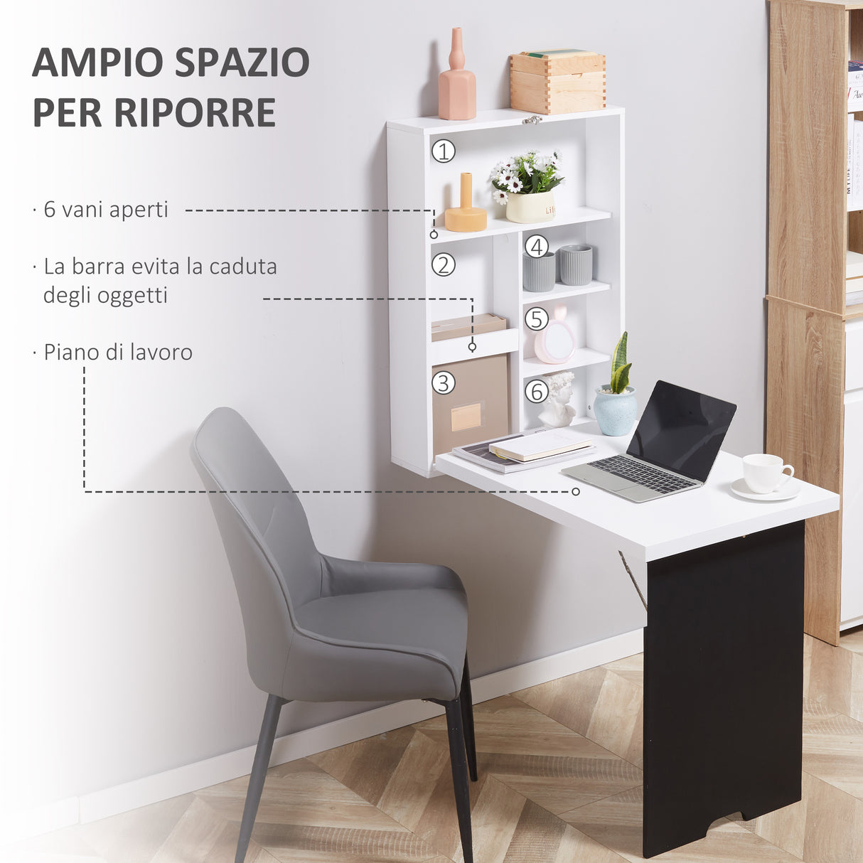easycomfort easycomfort tavolo pieghevole da parete salvaspazio scrivania tavolo da pranzo con scaffali e lavagnetta 60x94 5x147cm ean 8054144130293