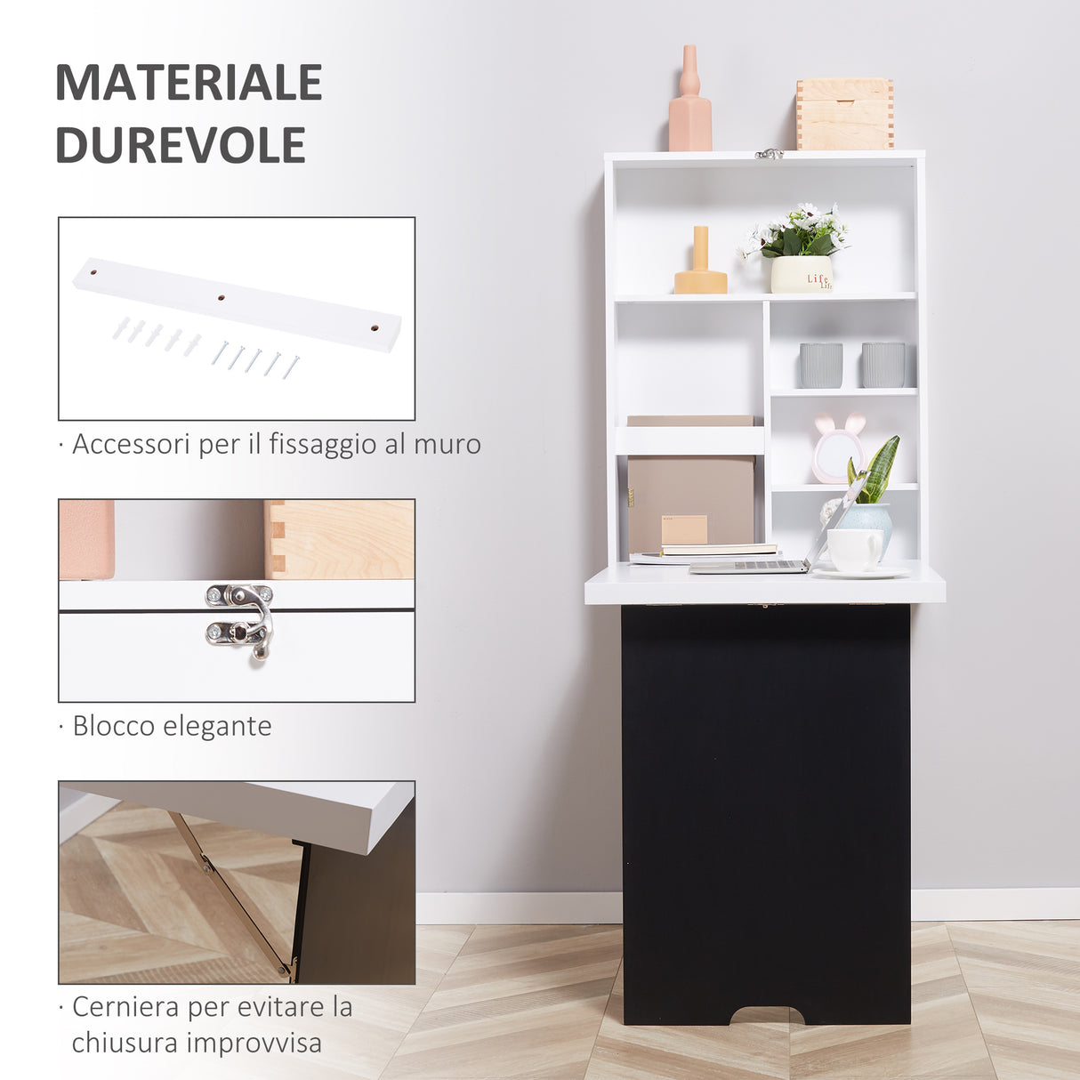 easycomfort easycomfort tavolo pieghevole da parete salvaspazio scrivania tavolo da pranzo con scaffali e lavagnetta 60x94 5x147cm ean 8054144130293