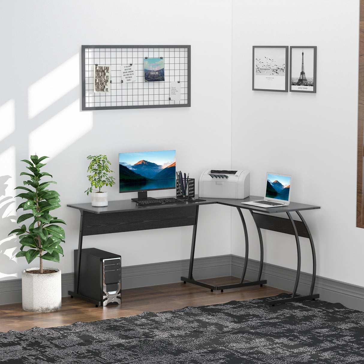 easycomfort easycomfort scrivania angolo in legno e metallo nera 112 5 x 152 x 74cm ean 8054144131795