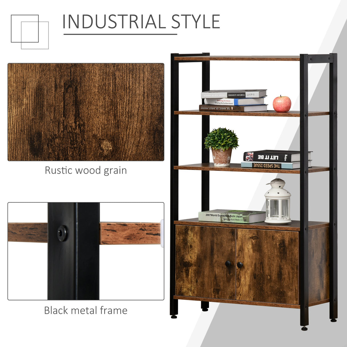 easycomfort easycomfort libreria moderna stile industriale 3 mensole e armadietto casa e ufficio ean 8054144132426