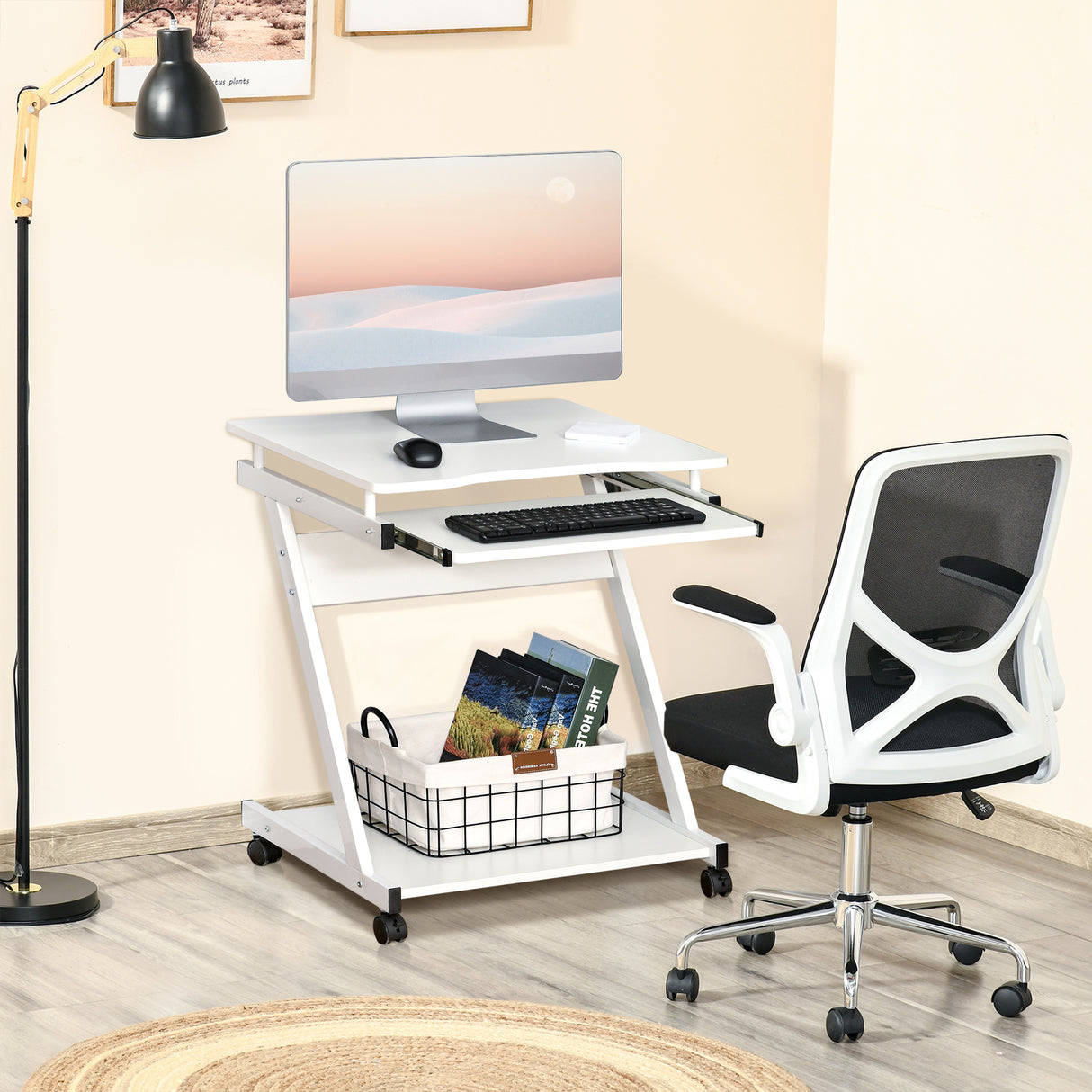 easycomfort easycomfort tavolo scrivania porta pc piano tastiera a scomparsa e 4 ruote bianco ean 8054111843423