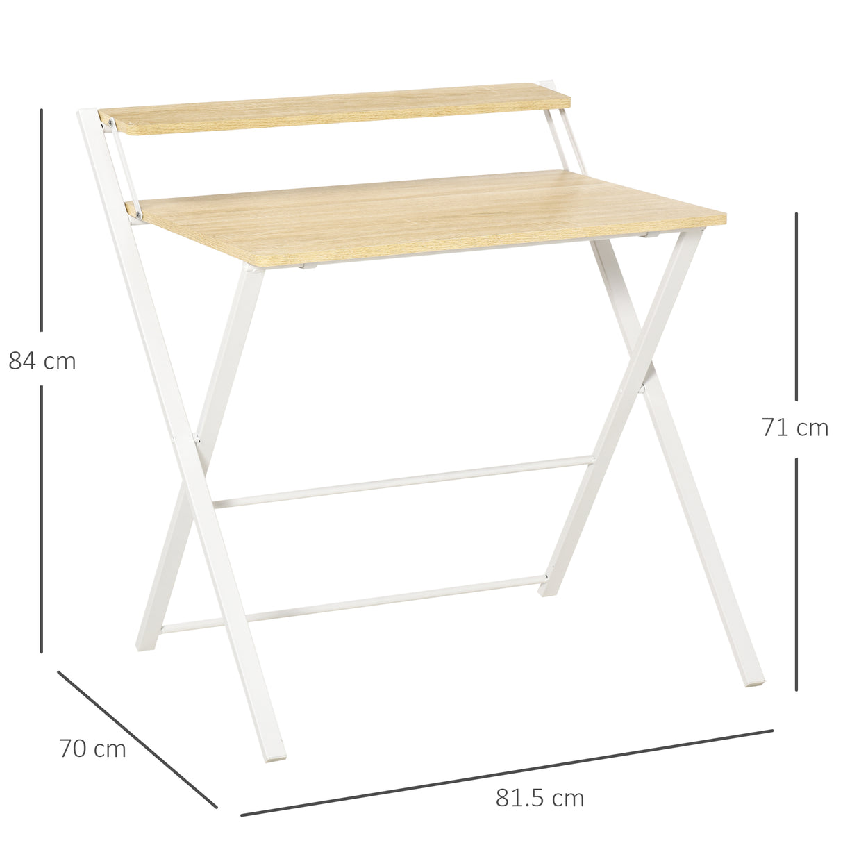 easycomfort easycomfort scrivania pieghevole salvaspazio con mensola superiore per camera e ufficio 81 5x70x84cm color legno e bianco