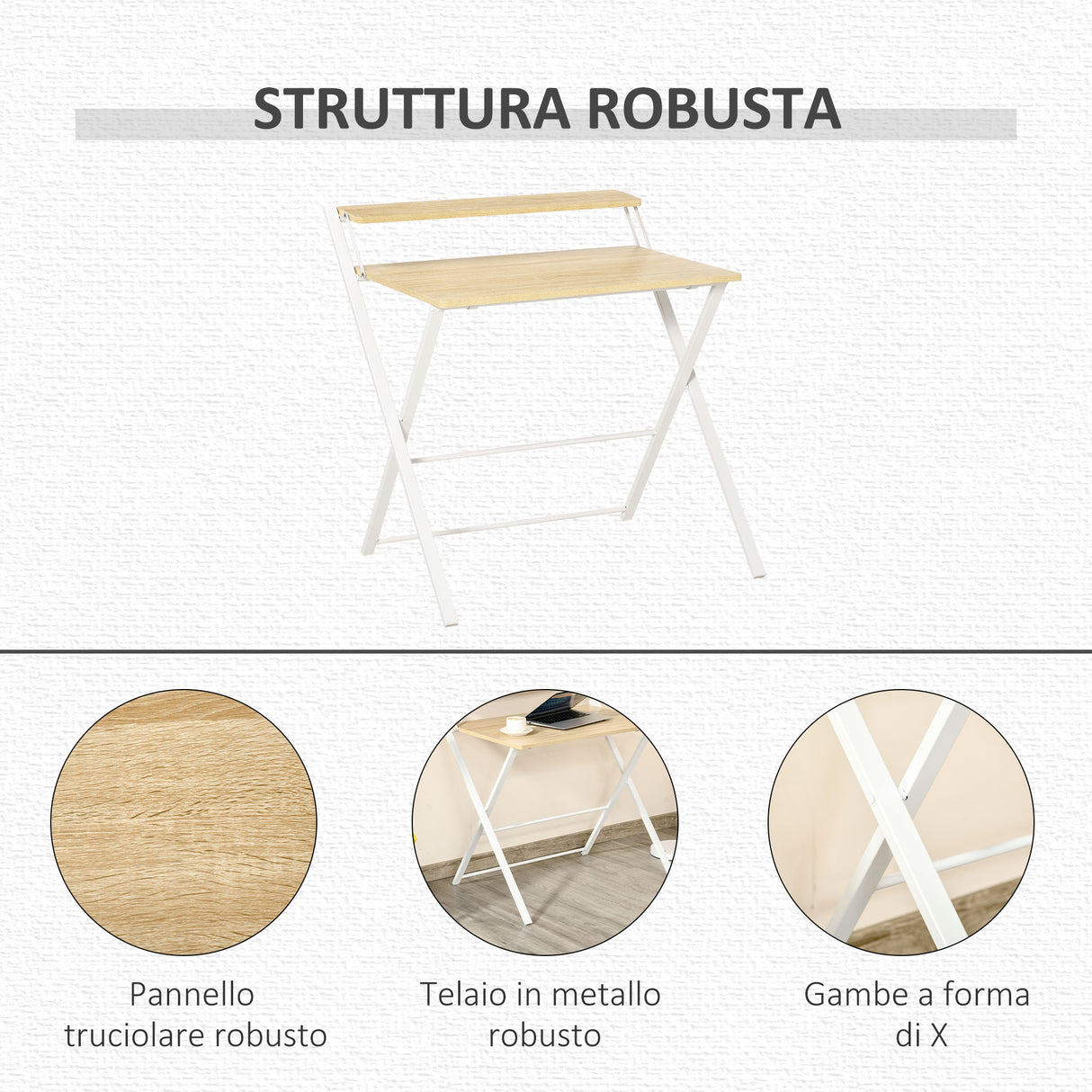 easycomfort easycomfort scrivania pieghevole salvaspazio con mensola superiore per camera e ufficio 81 5x70x84cm color legno e bianco