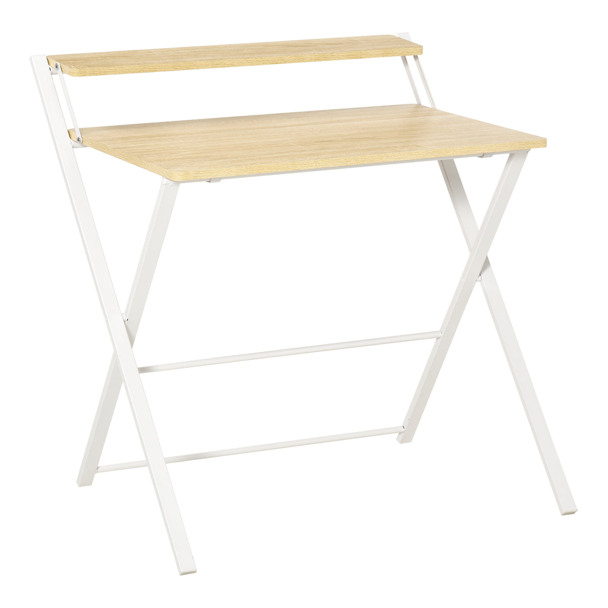 easycomfort easycomfort scrivania pieghevole salvaspazio con mensola superiore per camera e ufficio 81 5x70x84cm color legno e bianco